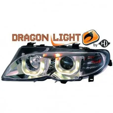 Haute Qualité SET DE DEUX PHARES ANGEL EYES CHROME BMW E46 BERLINE - TOURING (01-05) - LOOK F30 -PHASE 2 - H7/H7