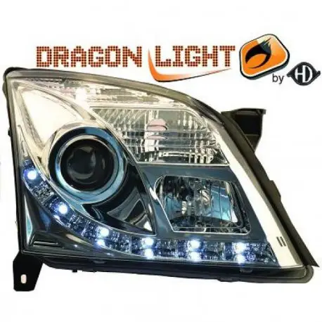 Populaire SET DE DEUX PHARES AVANT A LED OPEL SIGNUM (03-05) & OPEL VECTRA (02-05) - H7/H1 - FOND CHROME - CABLAGE FEUX DE JOUR R87