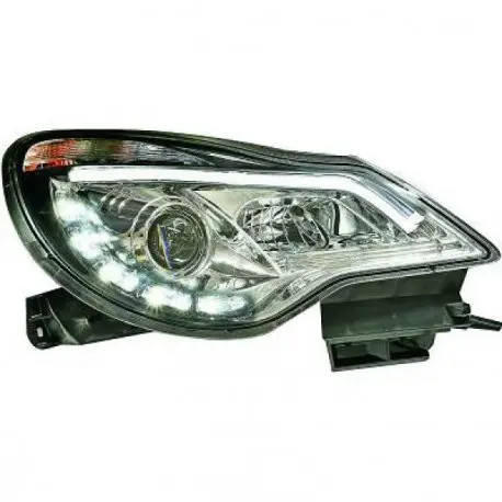 SET DE DEUX PHARES AVANT DESIGN TUBE A LED & LED OPEL CORSA D (11-14) - H7/H1 - AVEC CLIGNOTANT - FOND CHROME - CABLAGE FEUX Dernier Modèle