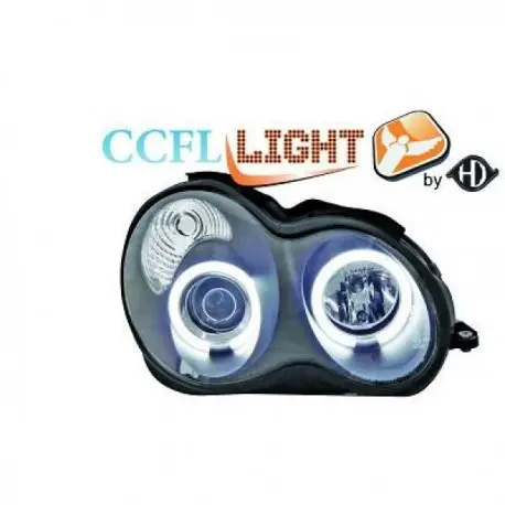 SET DES 2 PHARE AVANT MERCEDES CLASSE C W203 (00-07) LOOK ANGEL EYES BLANC CCFL - H1/H1 - NOIR - AVEC REGLAGES HAUTEUR PHARES Achat Immédiat