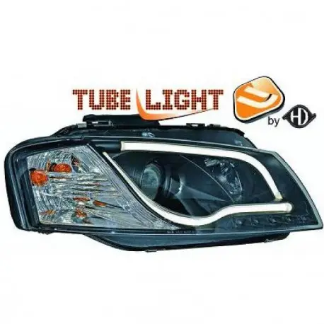 SET DE DEUX PHARES AVANT DESIGN AUDI A3 (03-08) - MOD 3 - LED - NOIR - AVEC REGLAGE HAUTEUR - H1&H7 Petit Prix