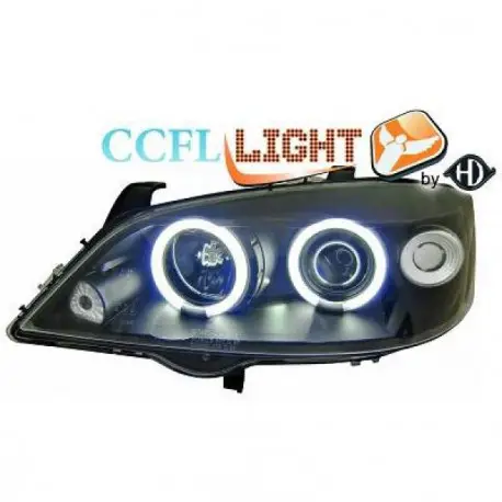 SET DE DEUX PHARES AVANT OPEL ASTRA G (97-04) - ANGEL EYES BLANC AU CCFL - H1/H1 - AVEC CLIGNOTANT - NOIR Usine Directe