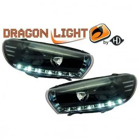 Top Vente SET DE DEUX PHARES AVANT DESIGN À LED FOND NOIR POUR TOUTES VW SCIROCCO (08-14) SANS XENON D'ORIGINE - H7/H1 - MOD1