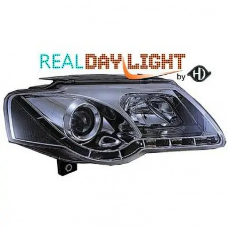 Meilleure Vente SET DE DEUX PHARES AVANT DESIGN À LED À FOND CHROME POUR TOUTES VW PASSAT 3C B6 (05-10) SANS XENON D'ORIGINE - MOD2