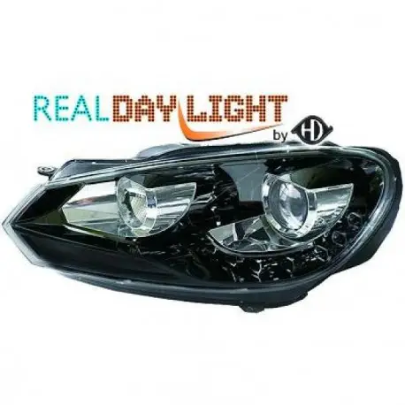 Offre Exclusive SET DE DEUX PHARES AVANT LOOK XENON AVEC LED FEUX DE JOUR - H7 - NOIR - VW GOLF 6 (08-12) & VARIANT (09-12) & CABRIO (11-15)