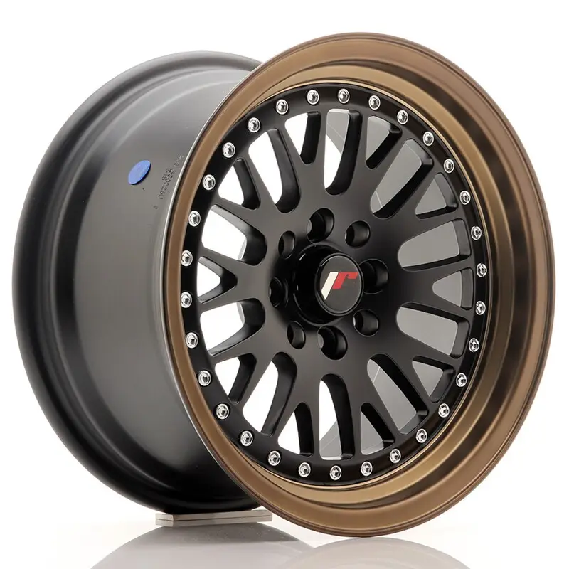 Vente Directe Japan Racing JR-10 15x8" 4x100/108 ET20, Noir Mat / Satiné, Rebord Bronze