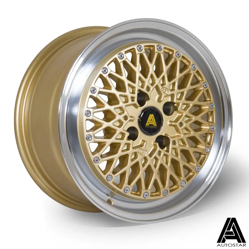 Vente Directe Autostar Minus 15x7.5" 4x108 ET25, Dorée, Rebord Poli