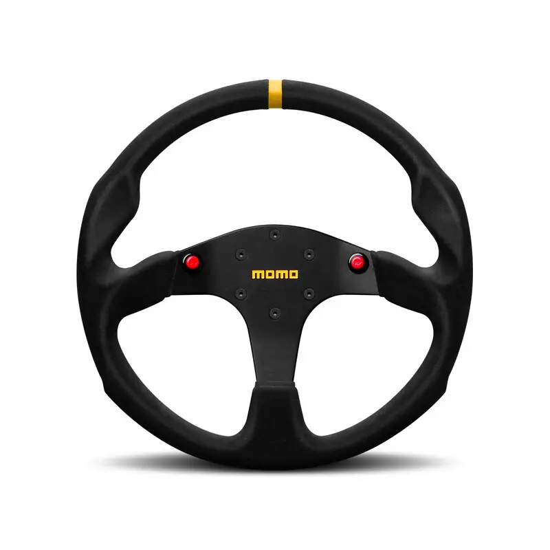 Quantité Limitée Volant Momo Mod. 80, Cuir Noir Retourné, 2 Boutons - 35 cm