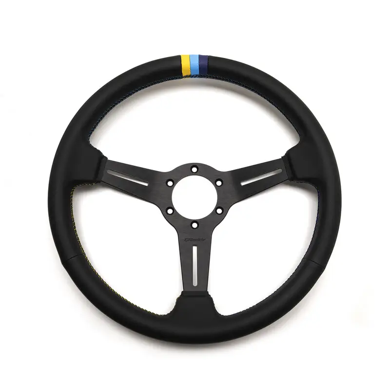 Promotion Saisonnière Volant GReddy "Medium Type" Tulipé (47 mm), Cuir Noir, Branches Noires - 340 mm