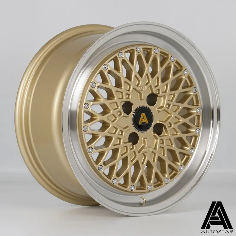 Authentique Autostar Minus-L 16x7.5" 4x100 ET25, Dorée, Rebord Poli