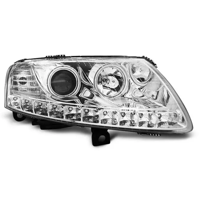 Phare Angel Eyes LED Chrome Avant pour Audi A6 C6 2004-2008 Commander Maintenant