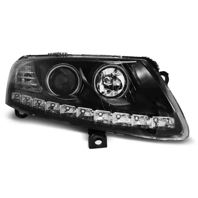 Phares Angel Eyes LED Noirs avant pour Audi A6 C6 2004-2008 Acheter Direct