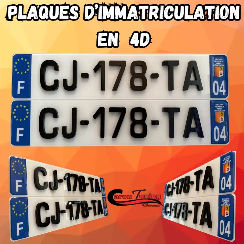 Super Prix Lot de 2Plaques d'immatriculation 4D NOIR/NOIR