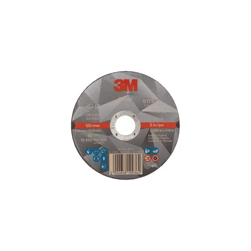 Disque à tronçonner 3M™ Silver plat, T41 125 mm x 1.6 mm x 22.23 mm, 36+ | 51792 Produit De Marque