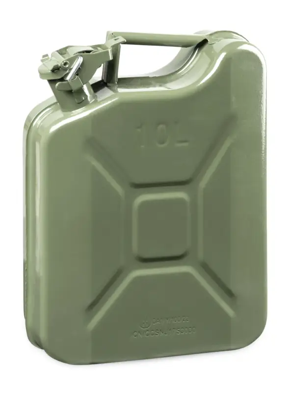 Bidon d'essence en métal 10 litres, Bidon de carburant, Bidon de diesel certifié UN avec fermeture de sécurité 3A1 vert olive, 30x13x40,5 cm Soldes